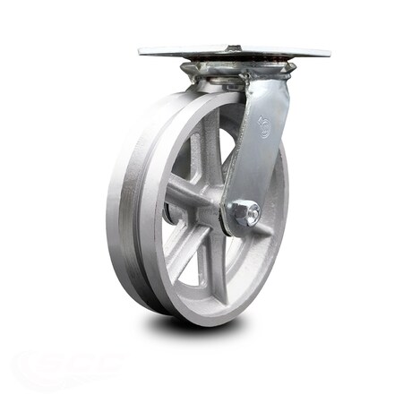 Service Caster 8 Inch Heavy Duty Top Plate V Groove Semi Steel Swivel Caster with Ball Bearing SCC-35S820-VGB